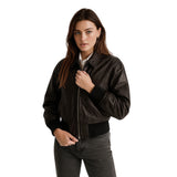Womens Black Leather Bomber Jacket