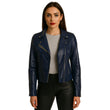 Women’s Blue Biker Style Leather Jacket