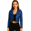 Womens Blue Cropped Biker Style Leather Jacket