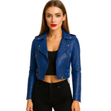 Womens Blue Cropped Biker Style Leather Jacket