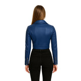 Womens Blue Cropped Style Leather Jacket