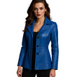 Women’s Blue Waxed Leather Three Button Coat