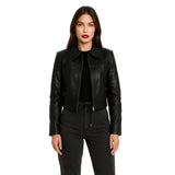 Womens Bomber Style Black Leather Jacket