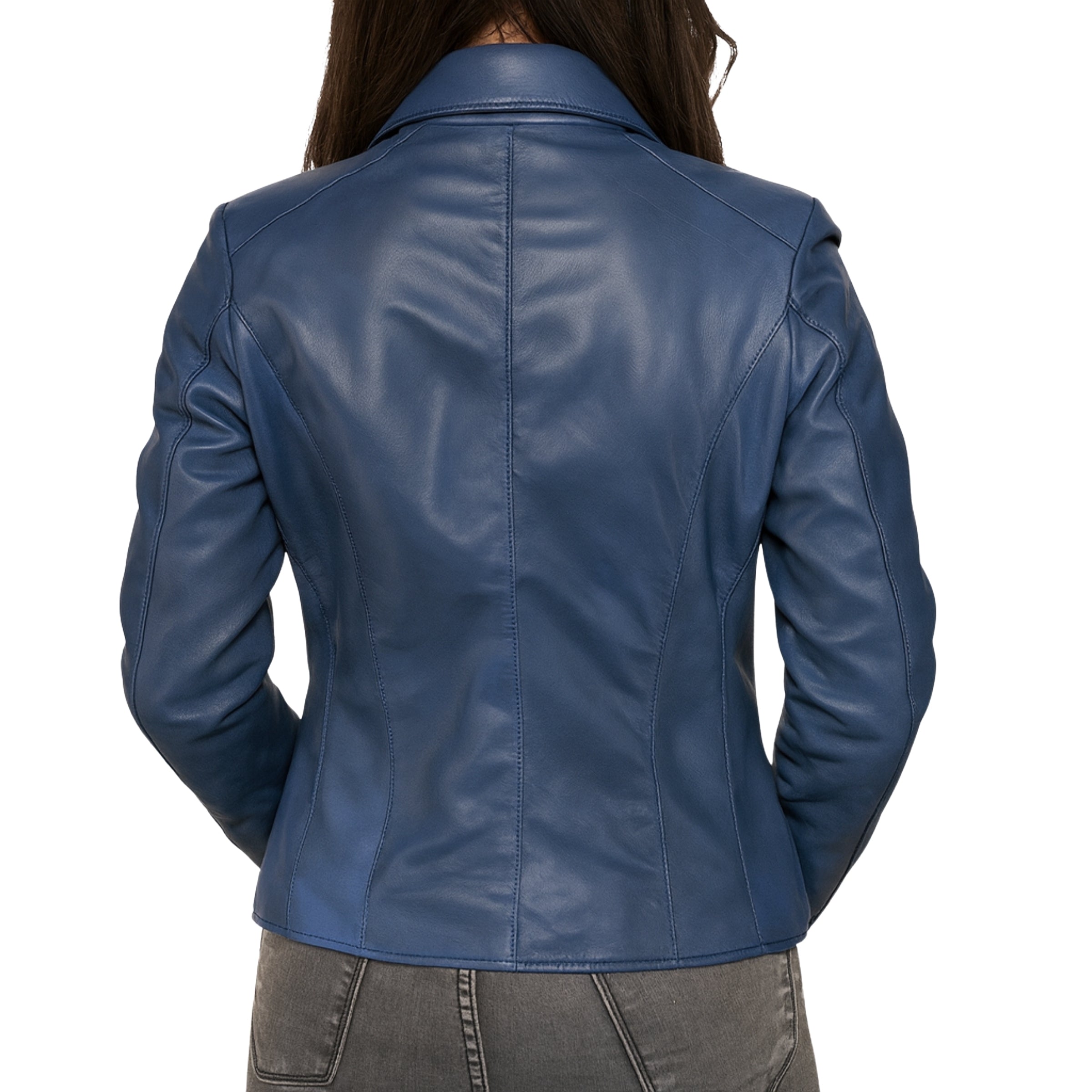 Womens Classic Blue Genuine Leather Jacket