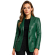 Womens Classic Green Leather Blazer with Two Button Closure