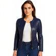 Womens Elegant Blue Collarless Leather Jacket