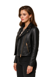 Womens Eloria Slim Fit Black Biker Leather Jacket
