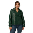 Womens Green Double Breasted Leather Jacket