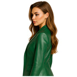 Womens Green Leather Blazer with Two Button Closure 