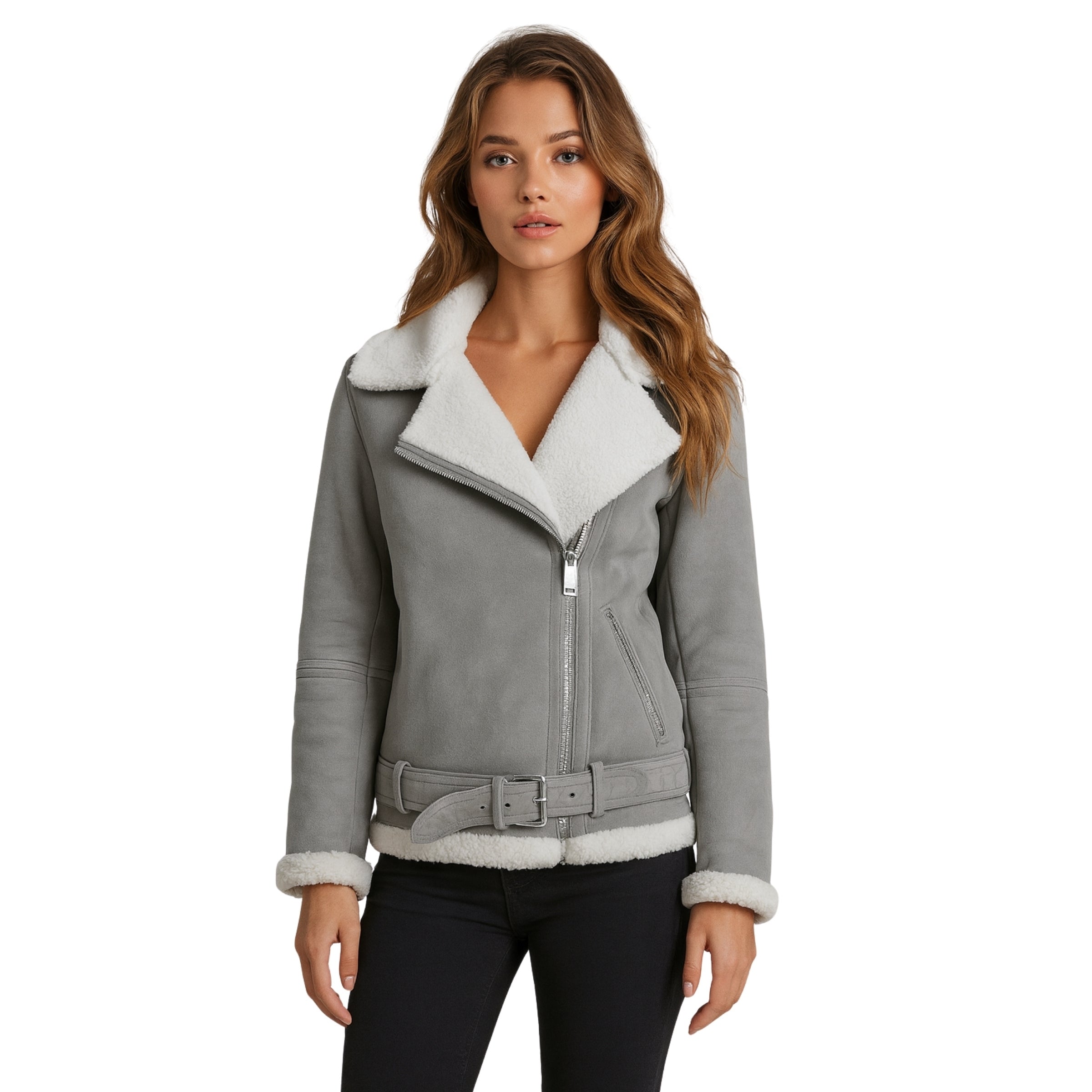 Womens-Grey-Suede-Shearling-Leather-Jacket
