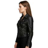 Womens Seravi Black Leather Biker Jacket
