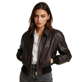Womens Stylish Black Leather Bomber Jacket