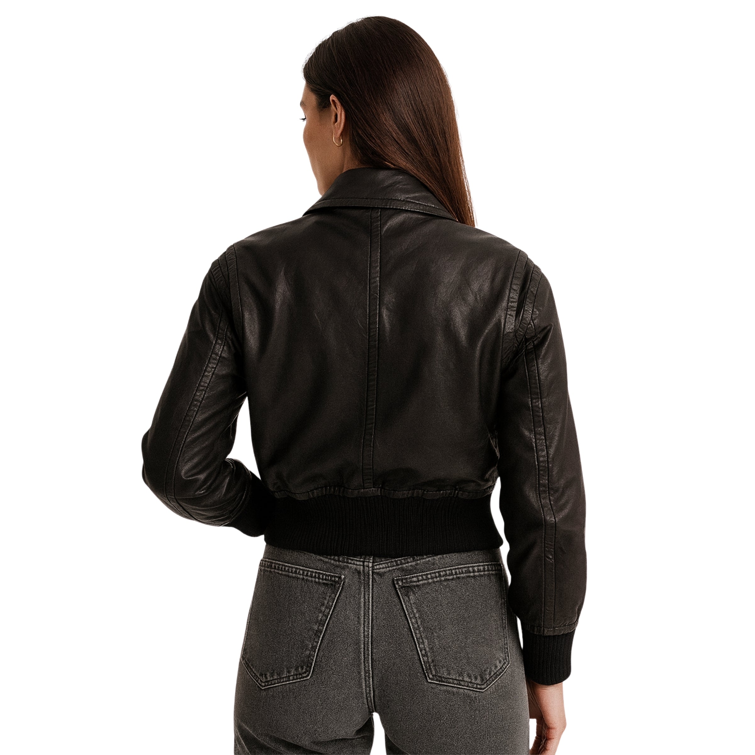Womens Valiant Black Bomber Leather Jacket