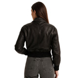 Womens Valiant Black Bomber Leather Jacket