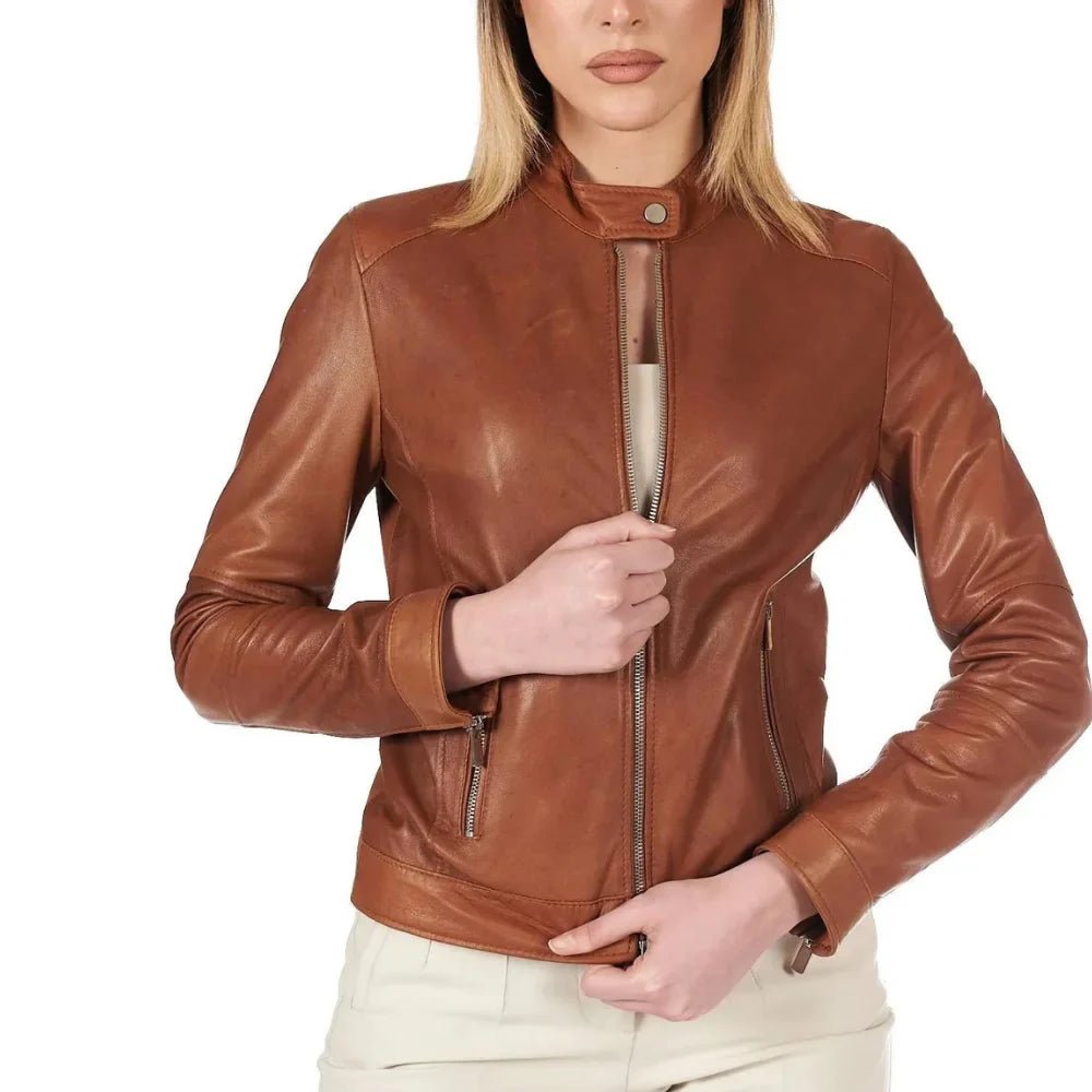 Womens-Vintage-Dark-Brown-Leather-Cafe-Racer-Jacket
