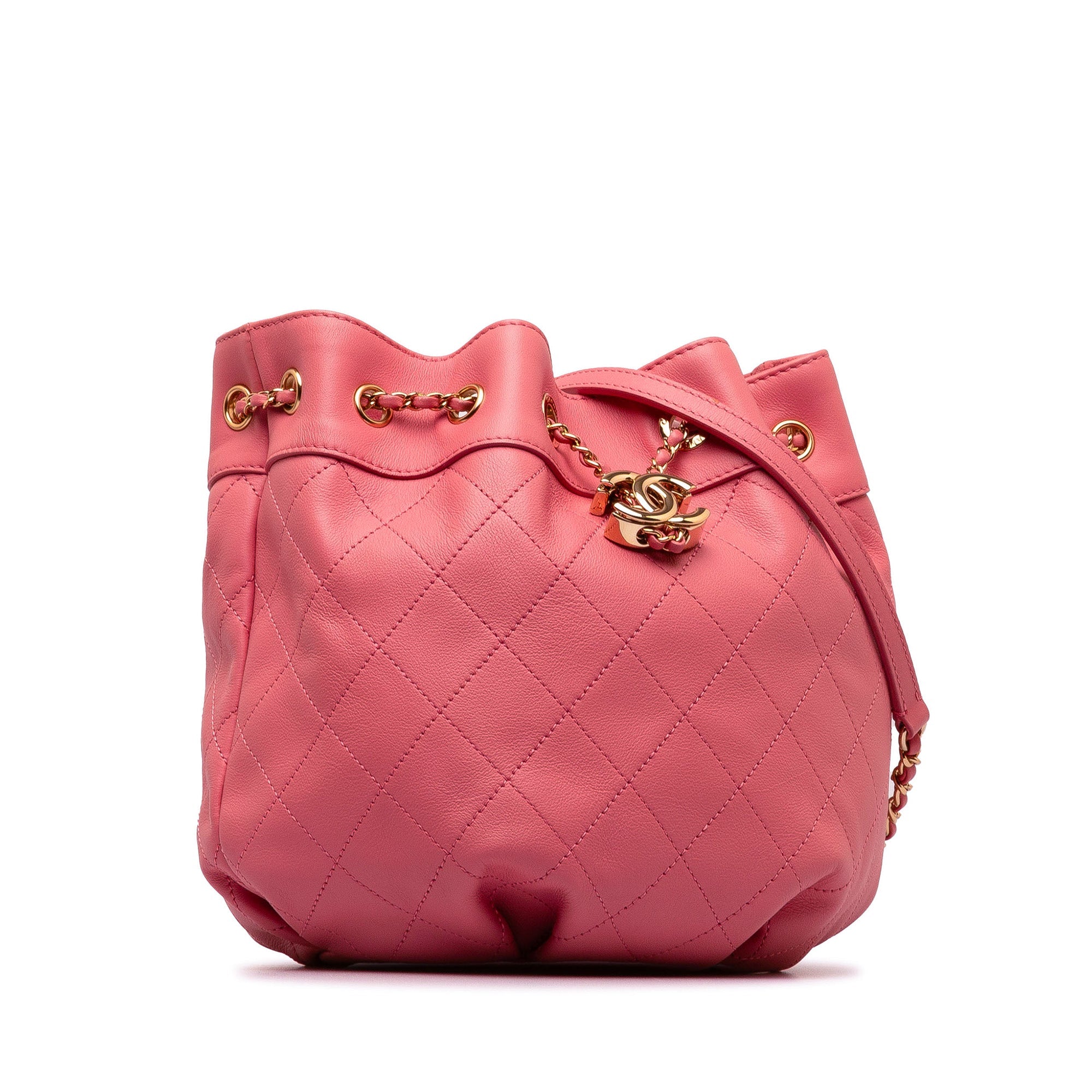 Chanel Small Quilted Calfskin Bucket Bag Pink