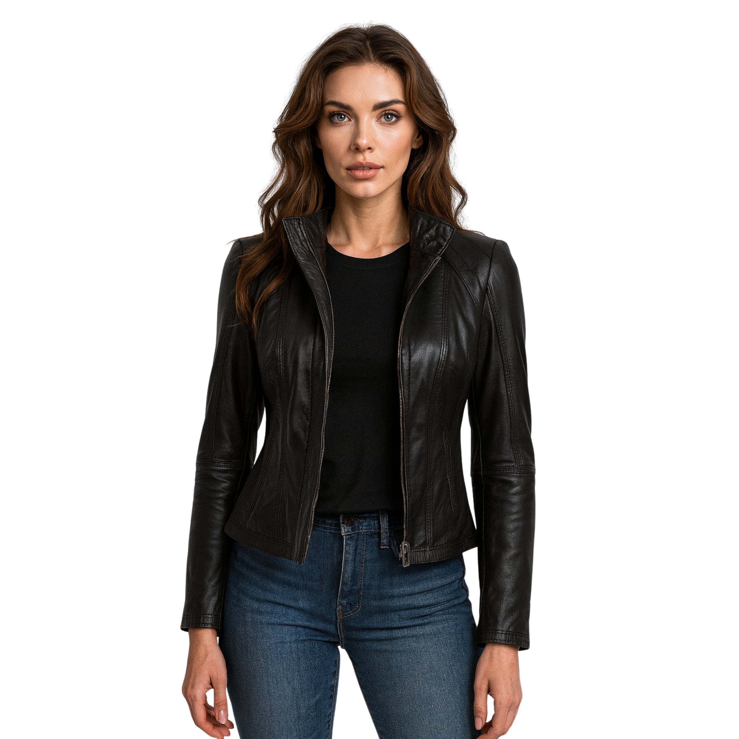 Zavrel Womens Black Genuine Cafe Racer Leather Jacket