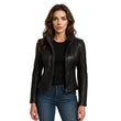Zavrel Womens Black Genuine Cafe Racer Leather Jacket