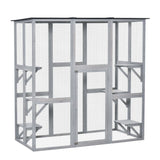 PawHut Wooden Catio Enclosure with Weather Protection, 6 Platforms, Outdoor, Large, 71" x 38.5" x 71"