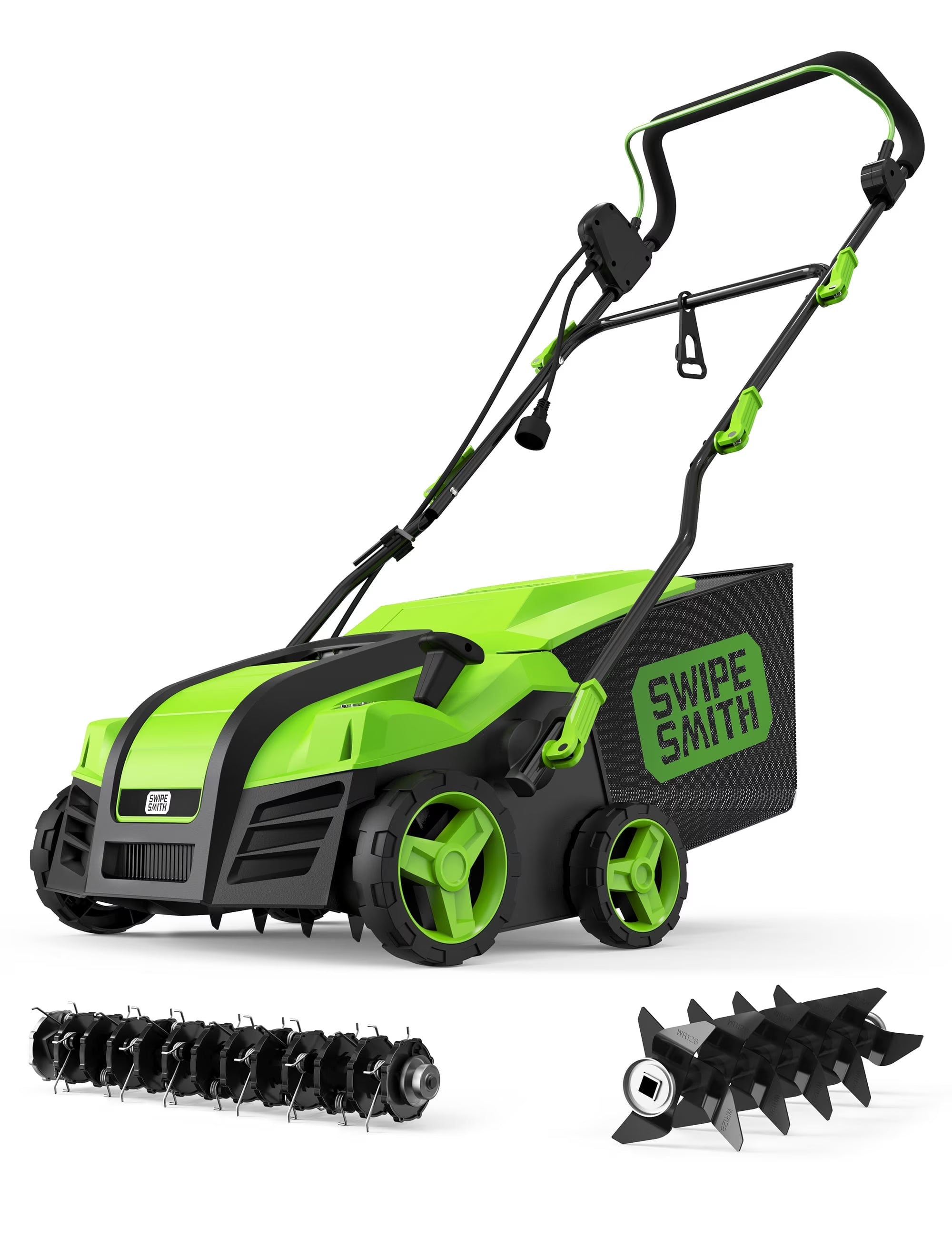 16 15 Amp Electric Dethatcher Scarifier, Lawn with 5-Position Depth Adjustment, 14.5 Gal Removable Thatch Collection Bag, Quick-Fold, Keeps Health