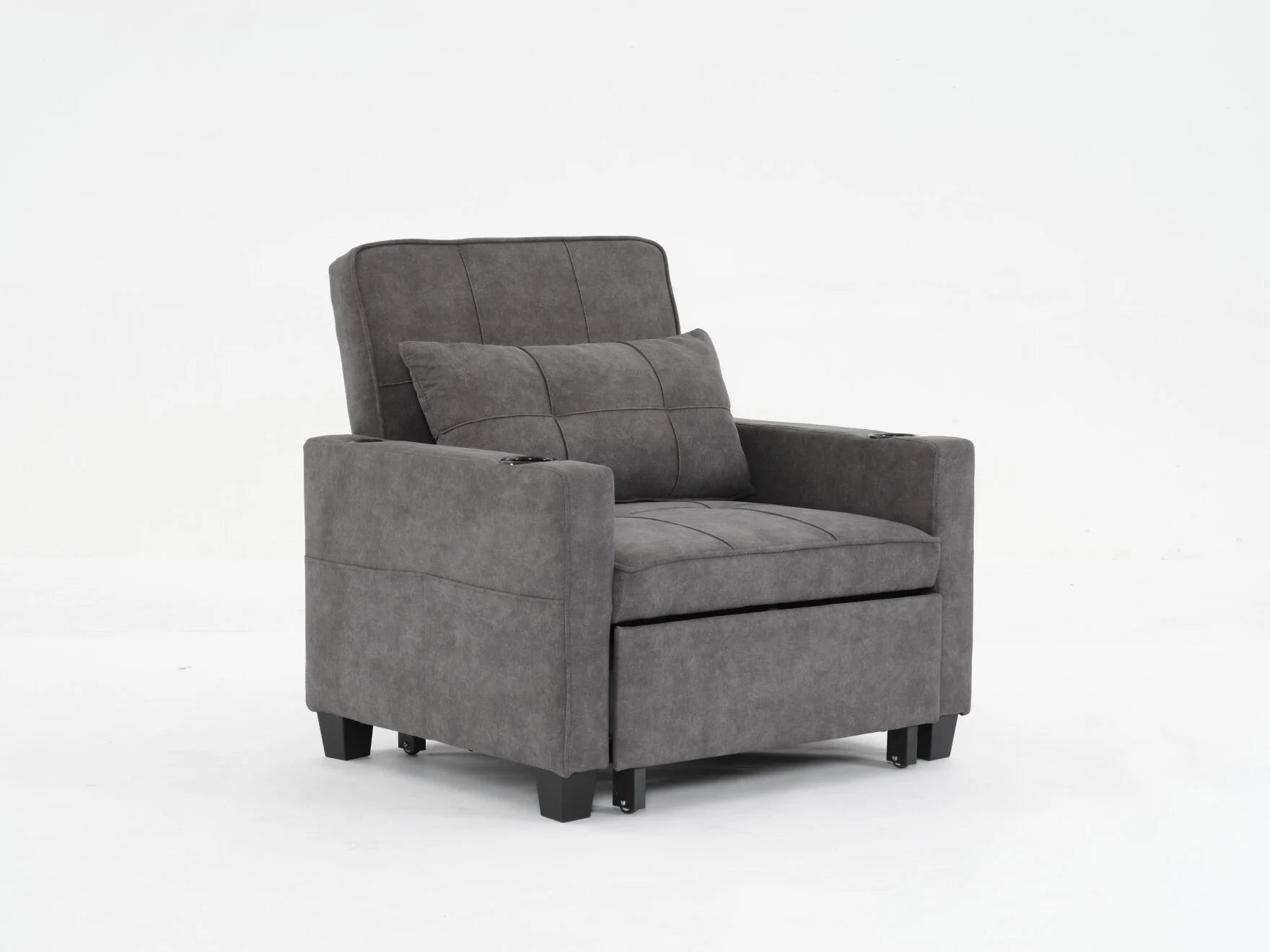 Convertible Futon Sofa Bed, 3-in-1 Multi-Functional Sleeper Chair Bed with USB Ports, Adjustable Backrest Recliner,for Living Room Bedroom Small Space, Tech Cloth, Dark Grey