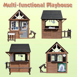 COCLUB Outdoor Playhouse, Wooden Playhouse for Kids Toddlers, Large Kids Playhouse with Bench/Fence/Kitchen/Door Nameplate/Pretend Phone, Girls Boys Outdoor Toy Gift for Ages 3+, (62.99"W* 67.32"L)