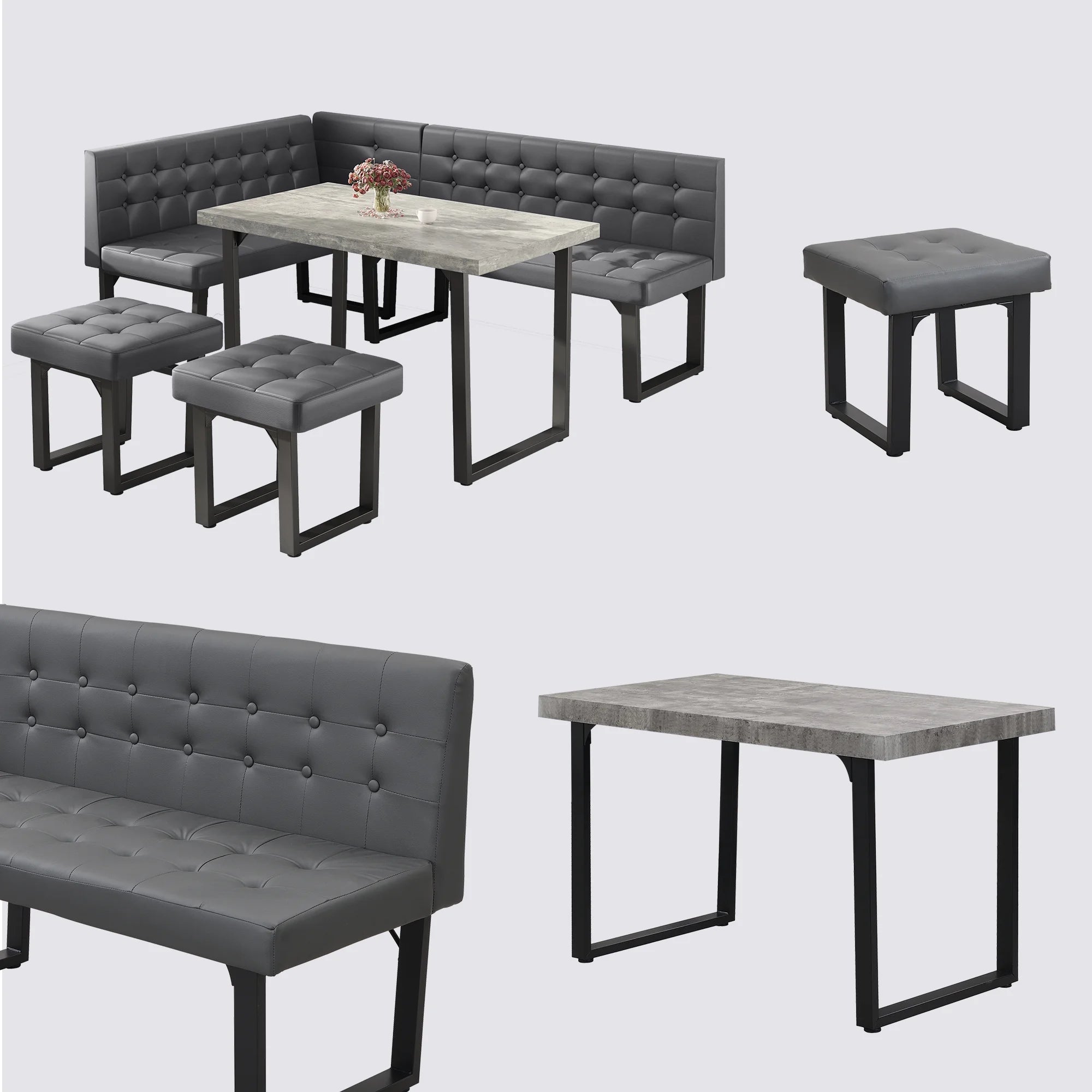 Brafab 5 Piece Corner Dining Breakfast Nook with Table and Bench Modern Kitchen Table Set with Gray Upholstered Banquette Seating