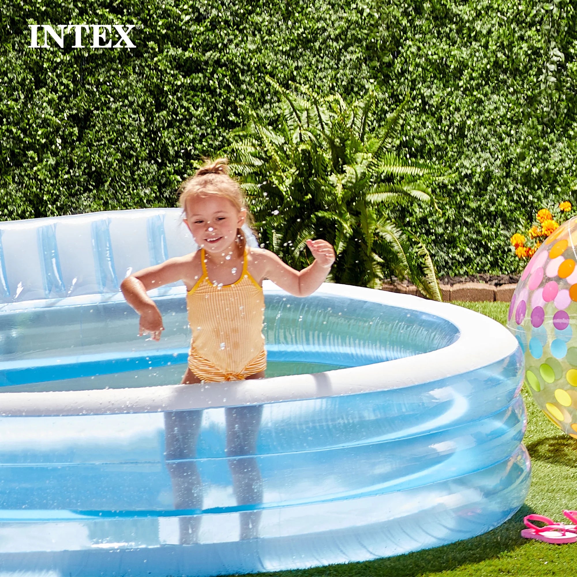 Intex Swim Center Round Inflatable Outdoor Lounge Pool with Pool Cover
