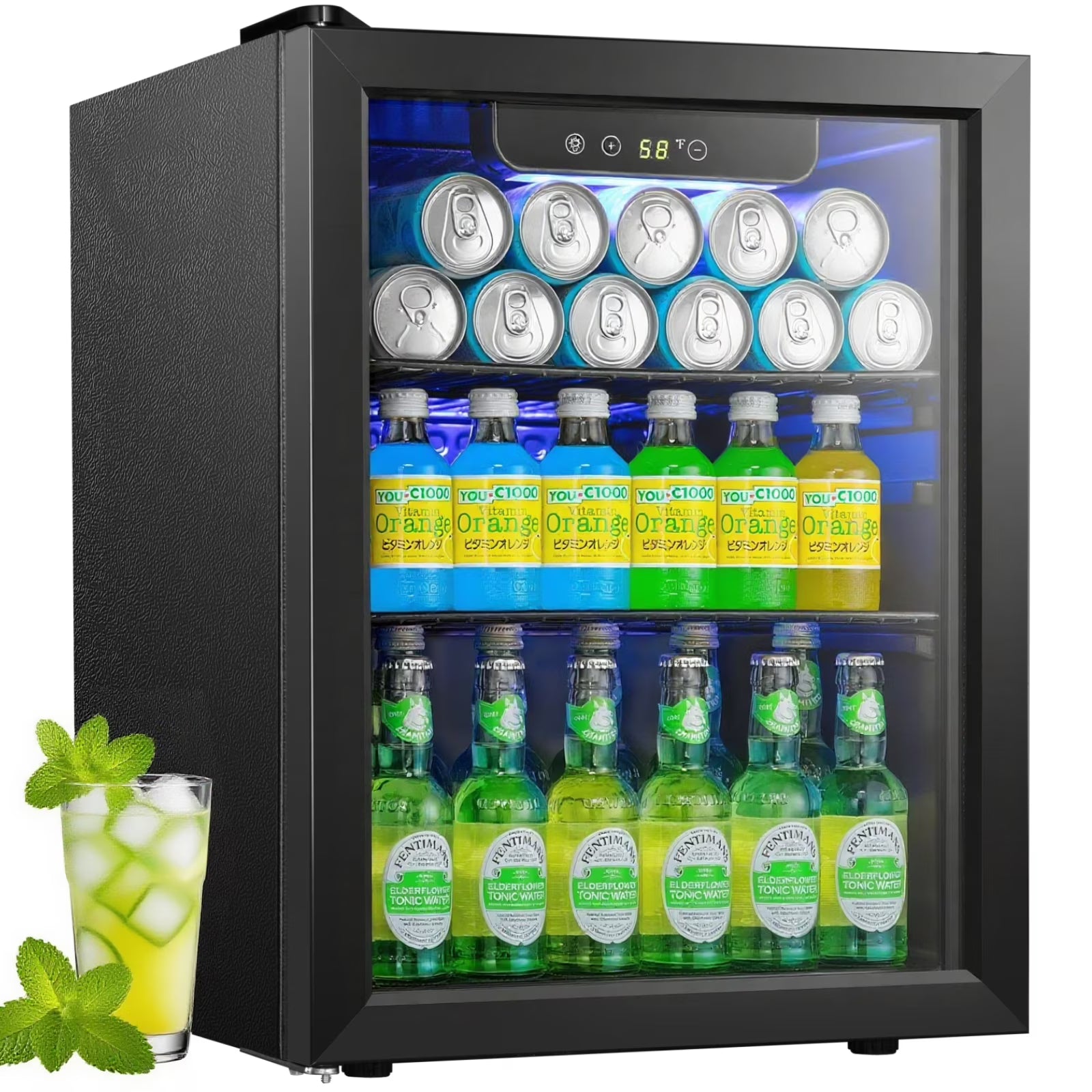 Auseo 126 Can Beverage Refrigerator and Cooler with Glass Door for Home/Office/Bar-Black