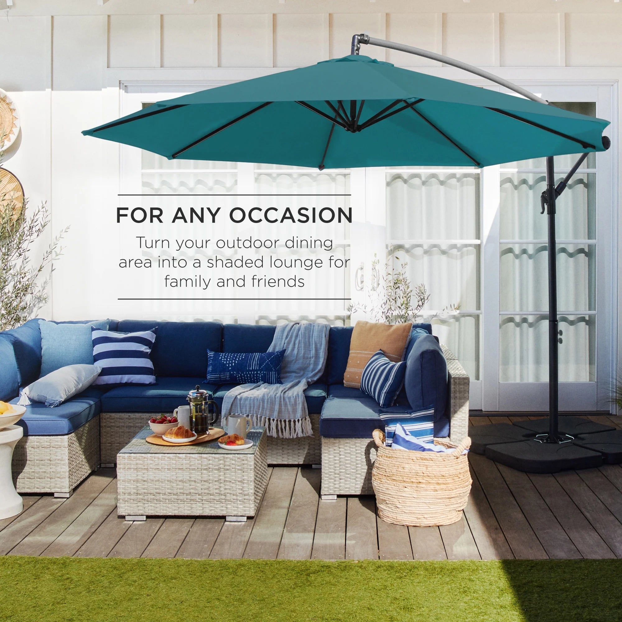 Best Choice Products 10ft Offset Hanging Outdoor Market Patio Umbrella w/ Easy Tilt Adjustment - Tan