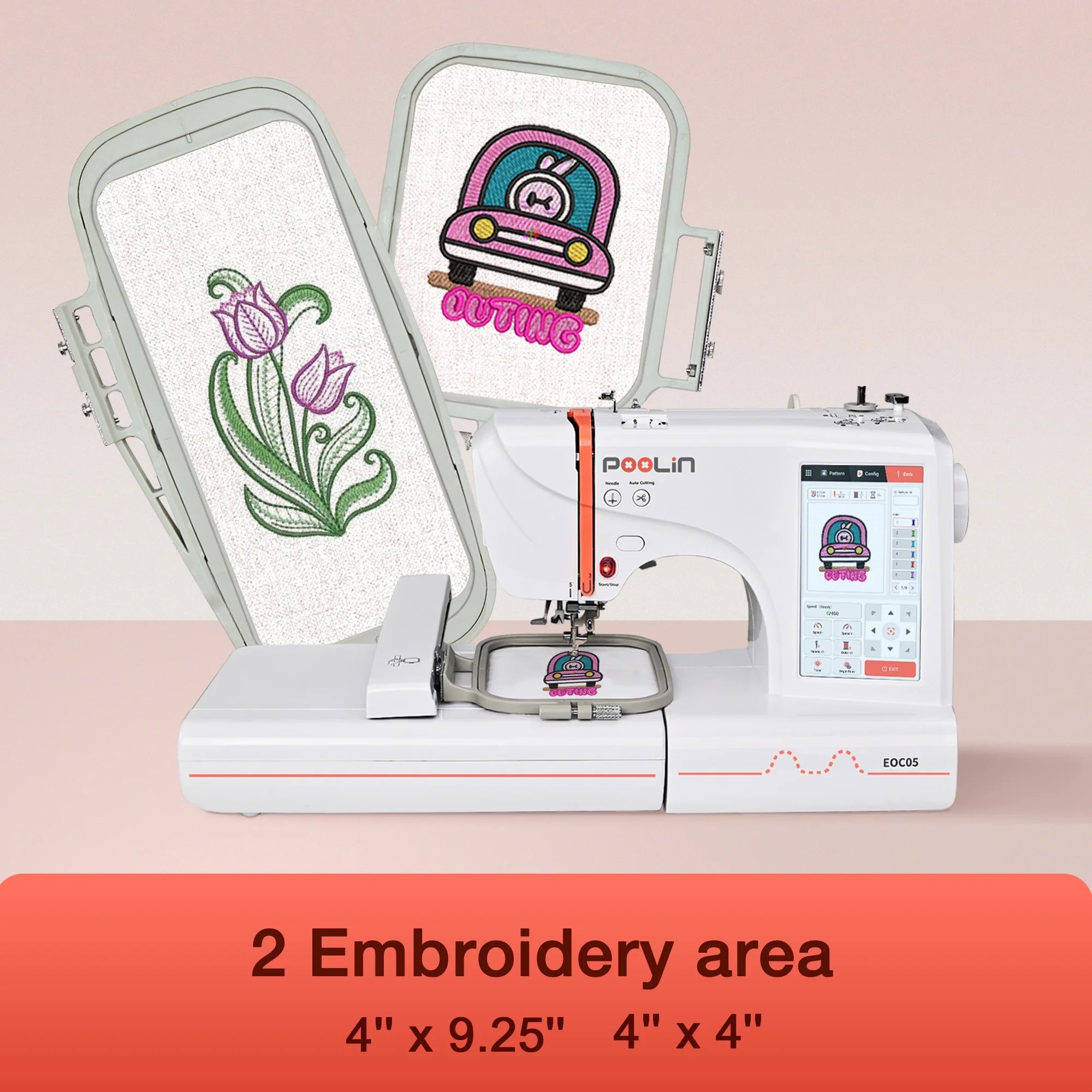 Poolin EOC05 Embroidery Machine 4x9.25" Area, 7" Touch Screen with kit