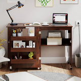 Costway Folding Sewing Table Rolling Craft Station with 3 Storage Bins & Charging Station White+natural