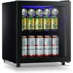 WANAI Compact Beverage Refrigerator, 100 Can Capacity, Glass Door, Black Stainless Steel