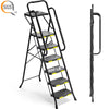 KK 6 Step Ladder, Metal Ladder with Tool Platform&Handrails, 800 lbs Capacity, Black