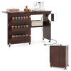 Costway Folding Sewing Table Rolling Craft Station with 3 Storage Bins & Charging Station White+natural