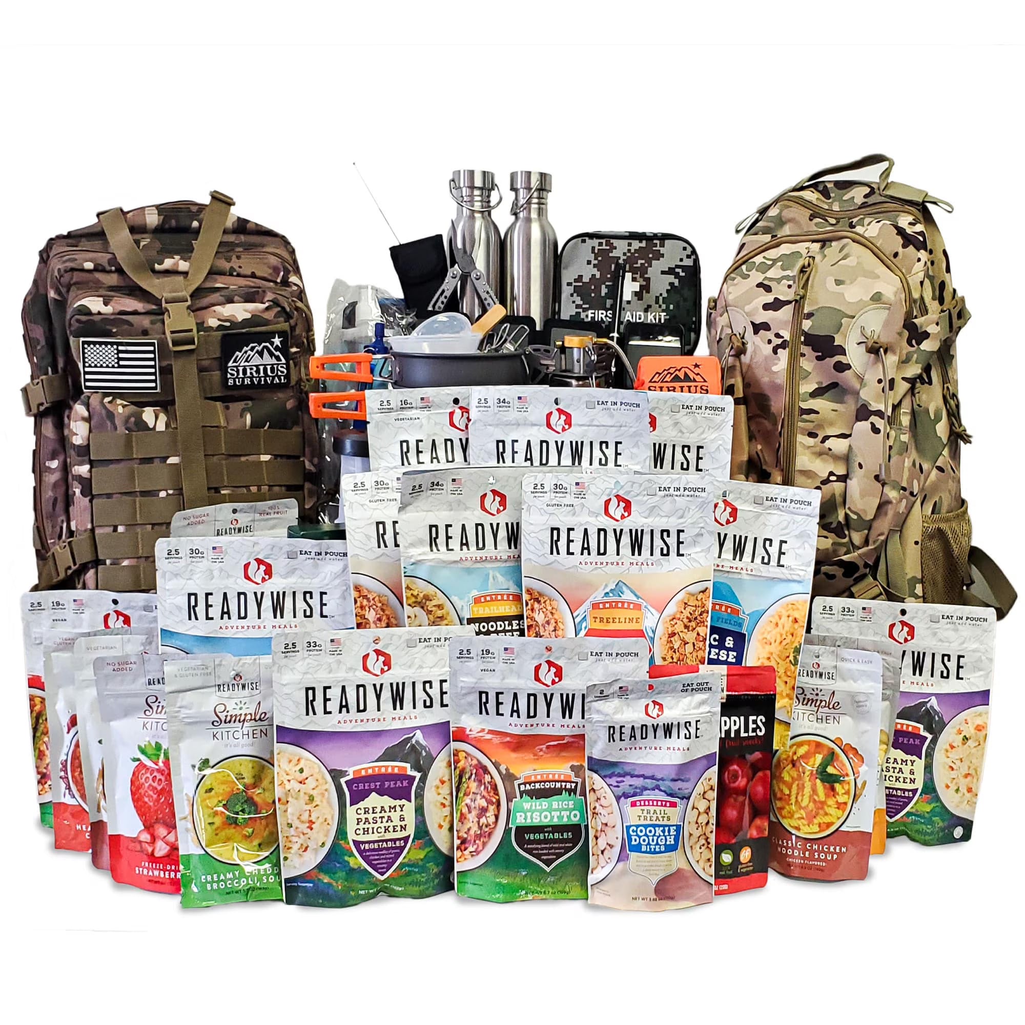 Family Comfort 72 Emergency Survival Kit/Backpack C 72 Hour for 2 People C Disaster Preparedness C Delicious ReadyWise Food, Gear, Lighting, First Aid, Tools & More - Camo