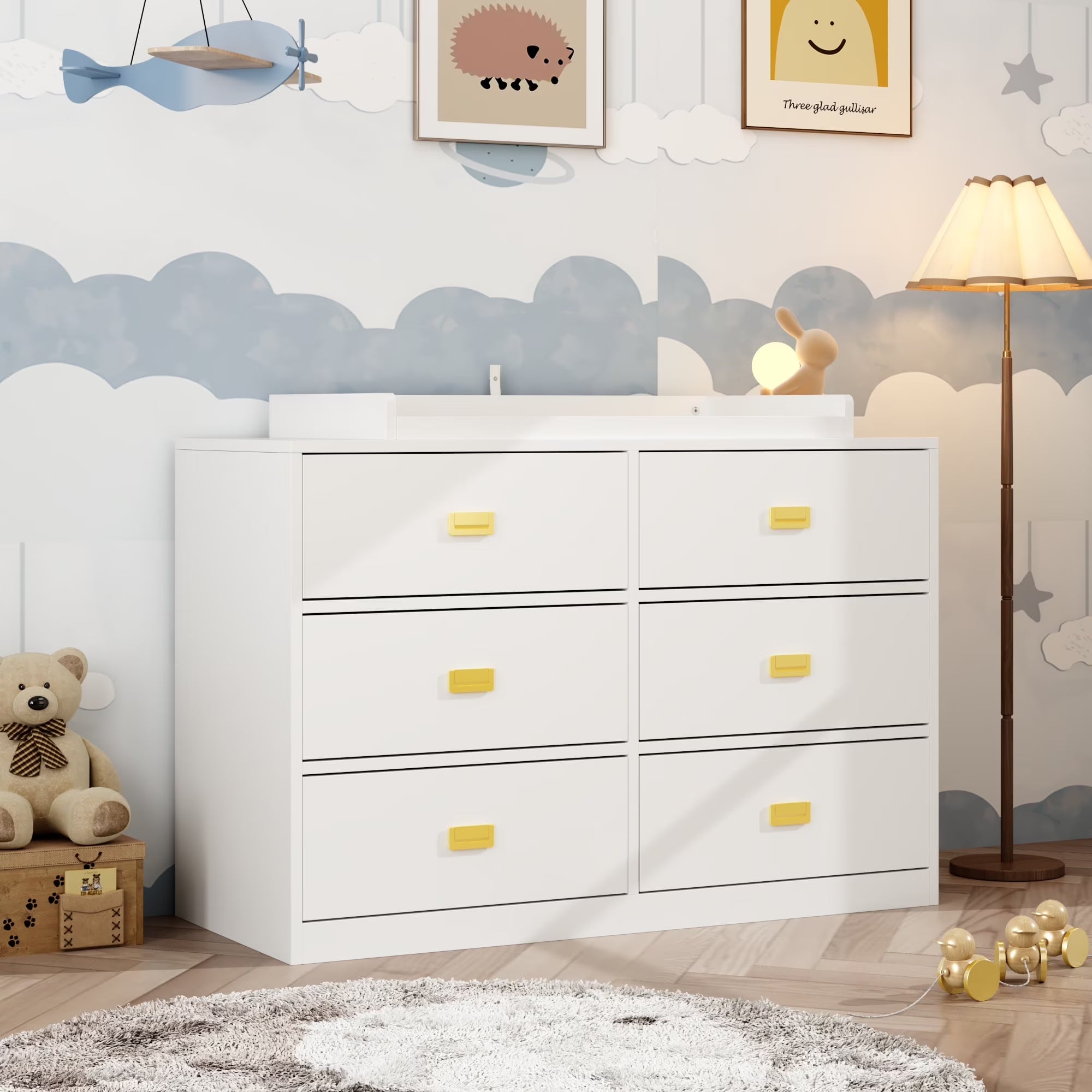 OXYLIFE 45" Baby Nursery Changing Table Dresser with 4 Drawers and Shelf for Nursery Room, White