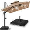 10x10ft 2-Tier Square Outdoor Solar LED Cantilever Patio Umbrella w/ Base Included - Tan