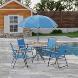 6 Pieces Outdoor Dining Set With Umbrella, Patio Table and 4 Folding Chairs With Umbrella, Garden Patio Furniture Set With Umbrellas, Tempered Glass Top Dining Table