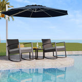 3 Pieces Wicker Patio Set Outdoor Chair Set with Glass Table Rattan Chair Modern Bistro Set for Porches and Patios, Grey Cushion