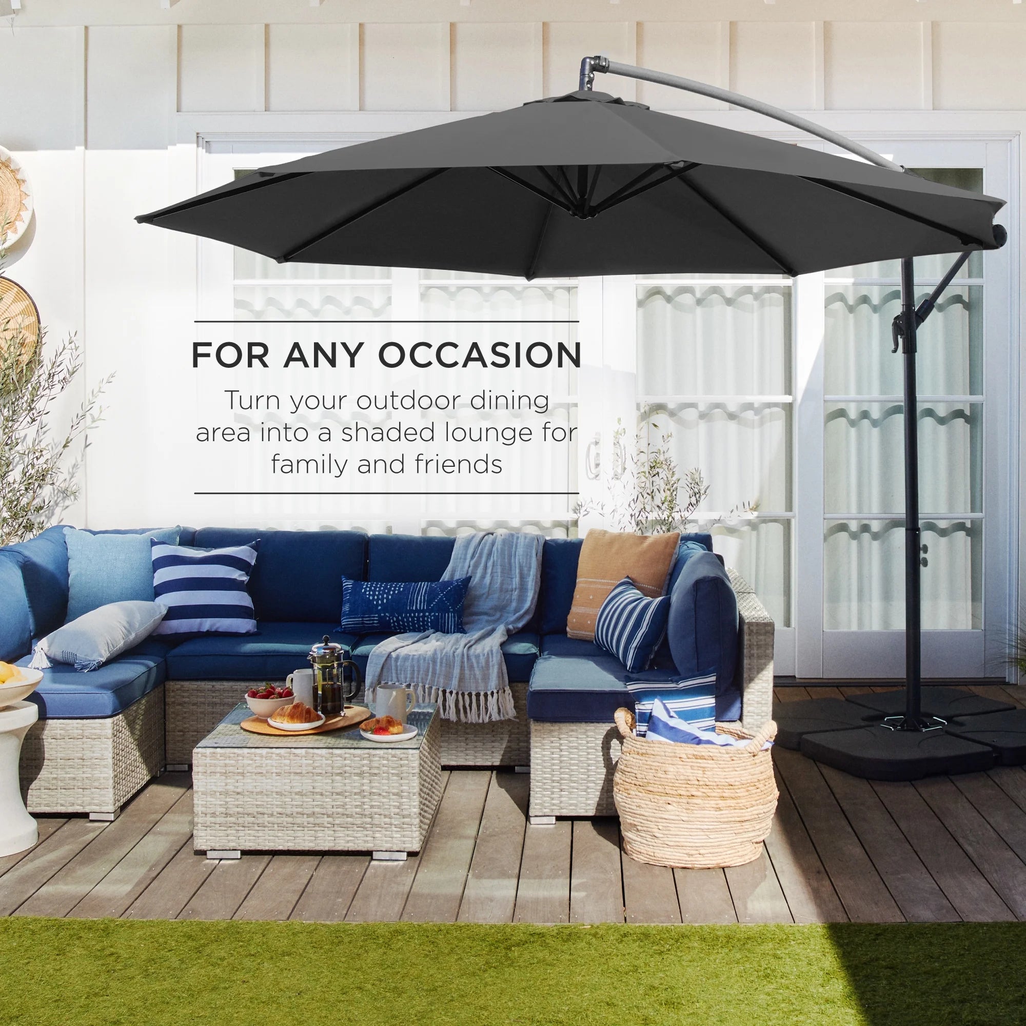 Best Choice Products 10ft Offset Hanging Outdoor Market Patio Umbrella w/ Easy Tilt Adjustment - Tan