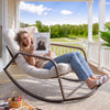 Oversized Rocking Chair with Footrest, Patio Papasan Rocking Recliner for Indoor Outdoor Use, Heavy Duty Wicker Lounge Chair, 450lbs, Beige