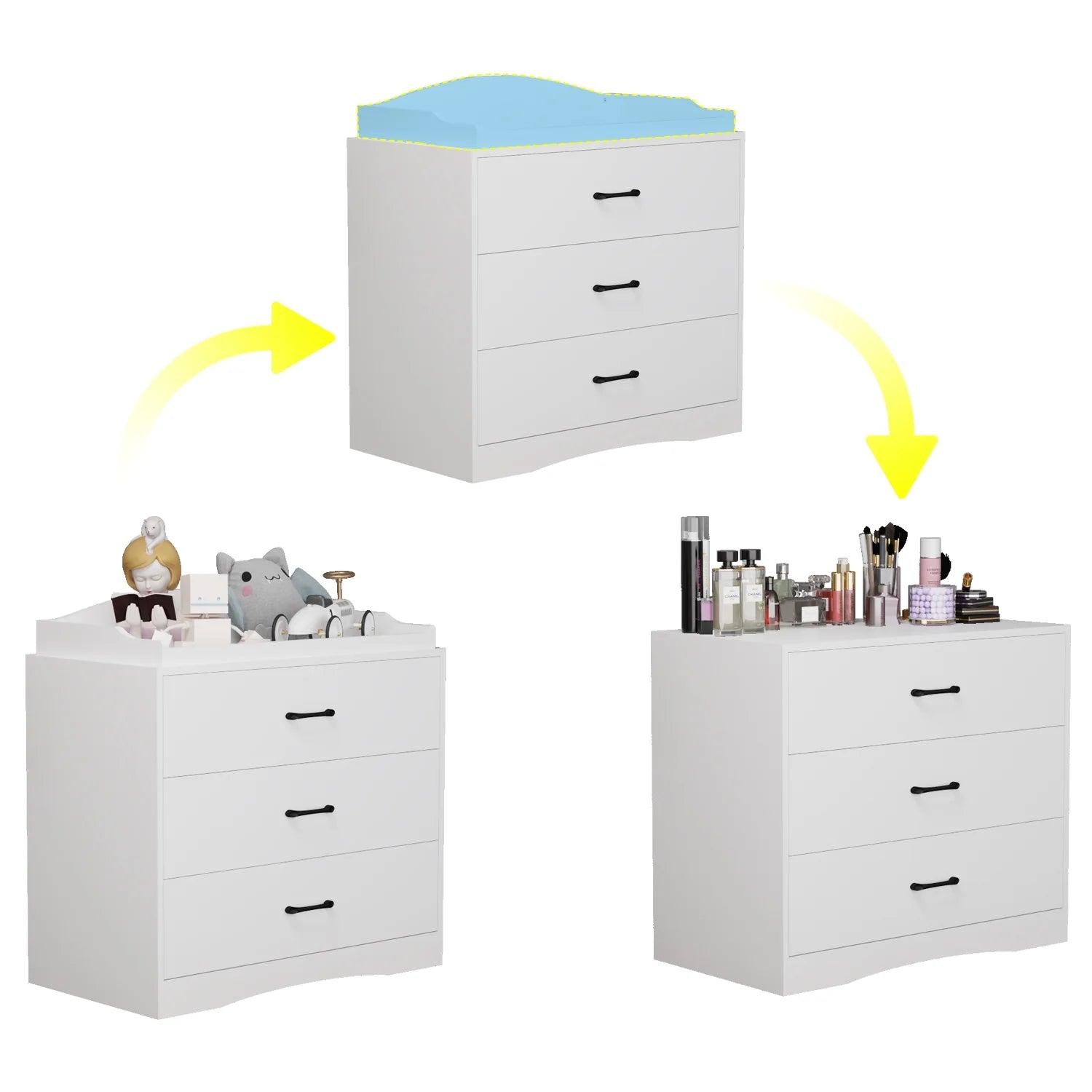 OXYLIFE 45" Baby Nursery Changing Table Dresser with 4 Drawers and Shelf for Nursery Room, White