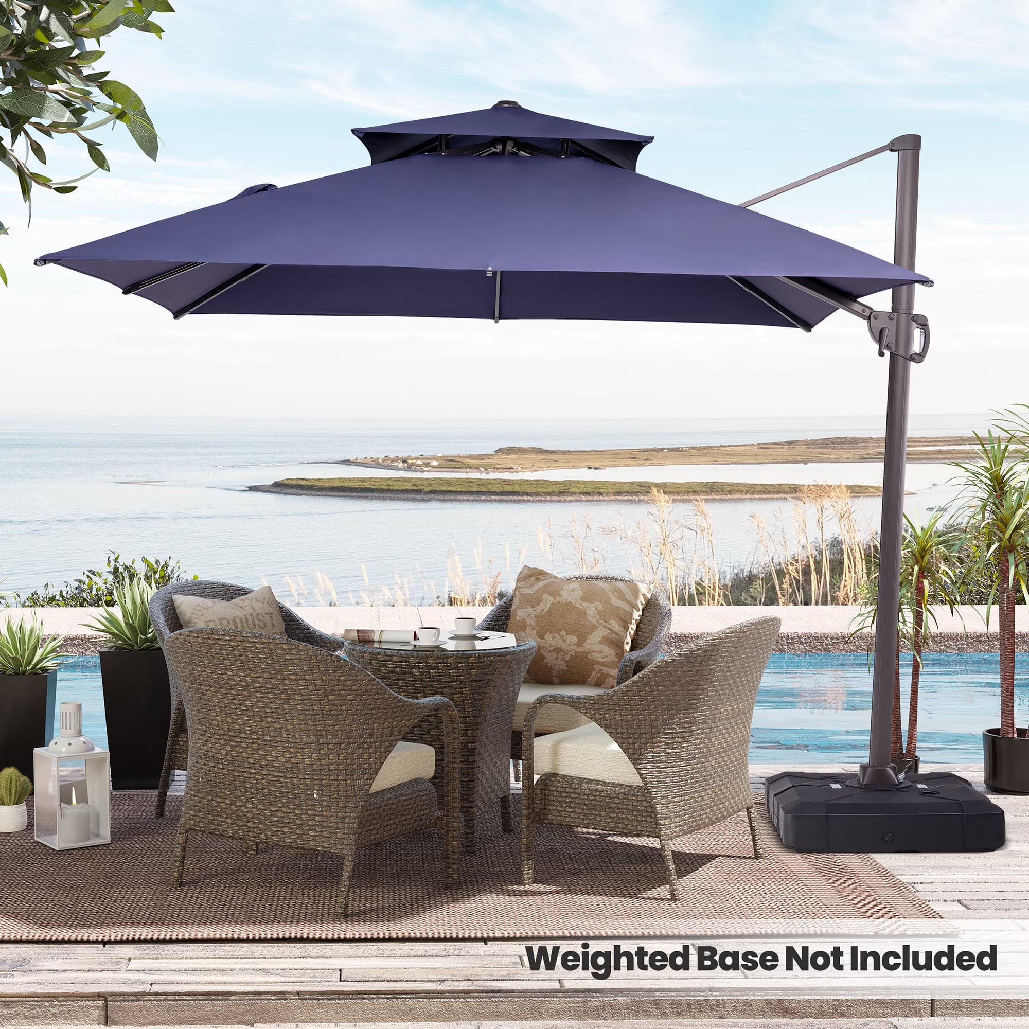 10 ft. x 10 ft. Square Double Top Patio Cantilever Umbrella, Navy Blue