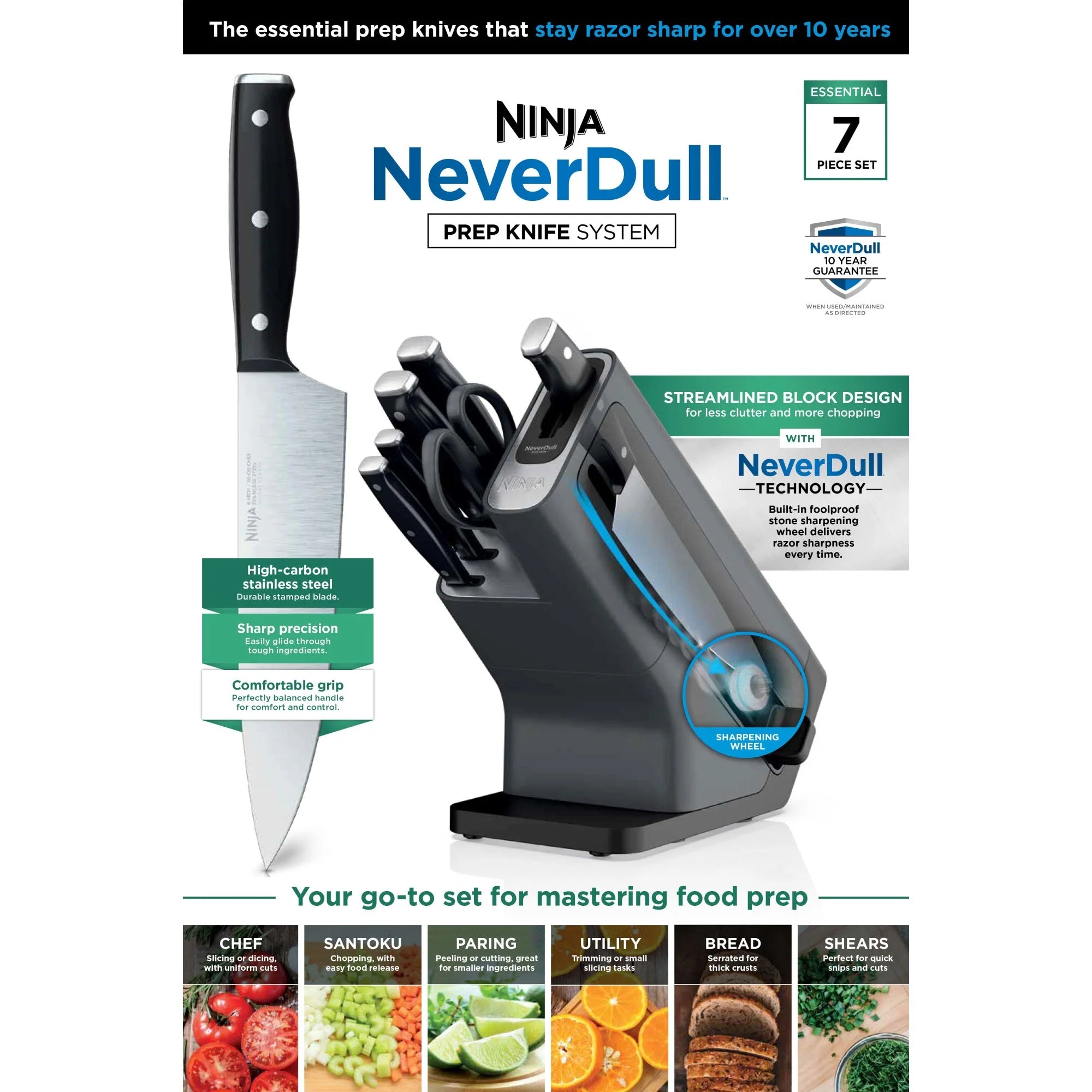Ninja NeverDull 14-Piece Stainless Steel Essential Knife System with Built-in Sharpener, K12014 Black/Gray