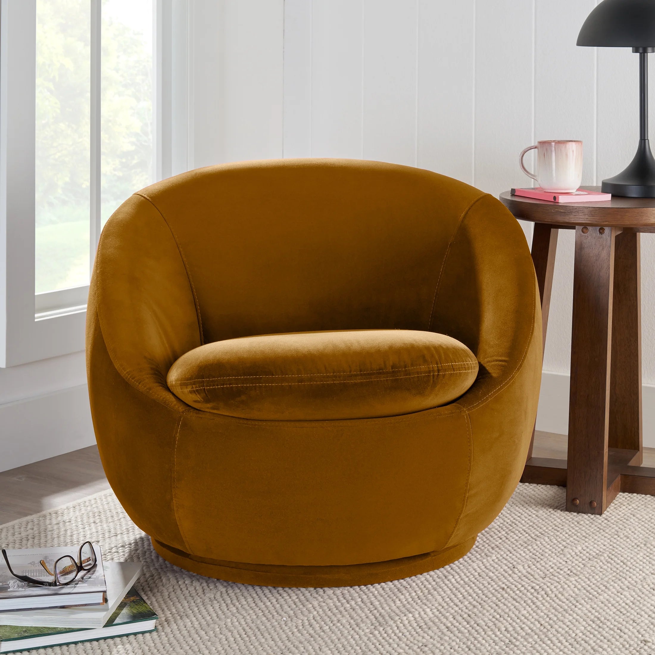 Better Homes & Gardens Mira Swivel Accent Chair, Cream Shearling