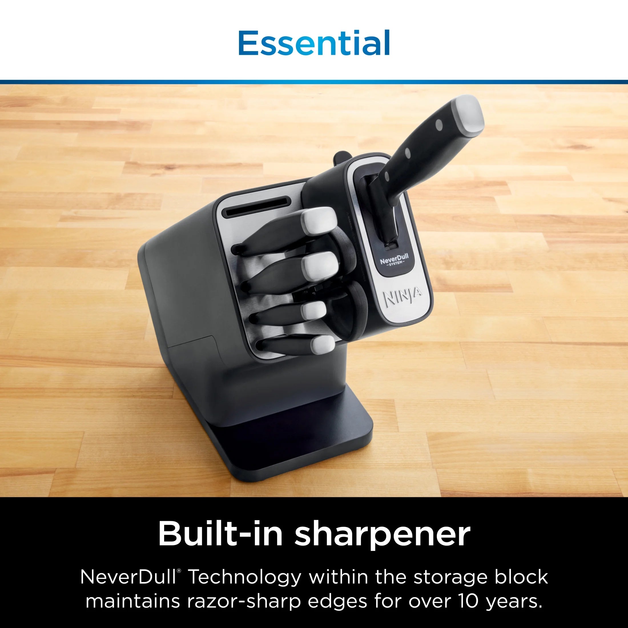 Ninja NeverDull 14-Piece Stainless Steel Essential Knife System with Built-in Sharpener, K12014 Black/Gray