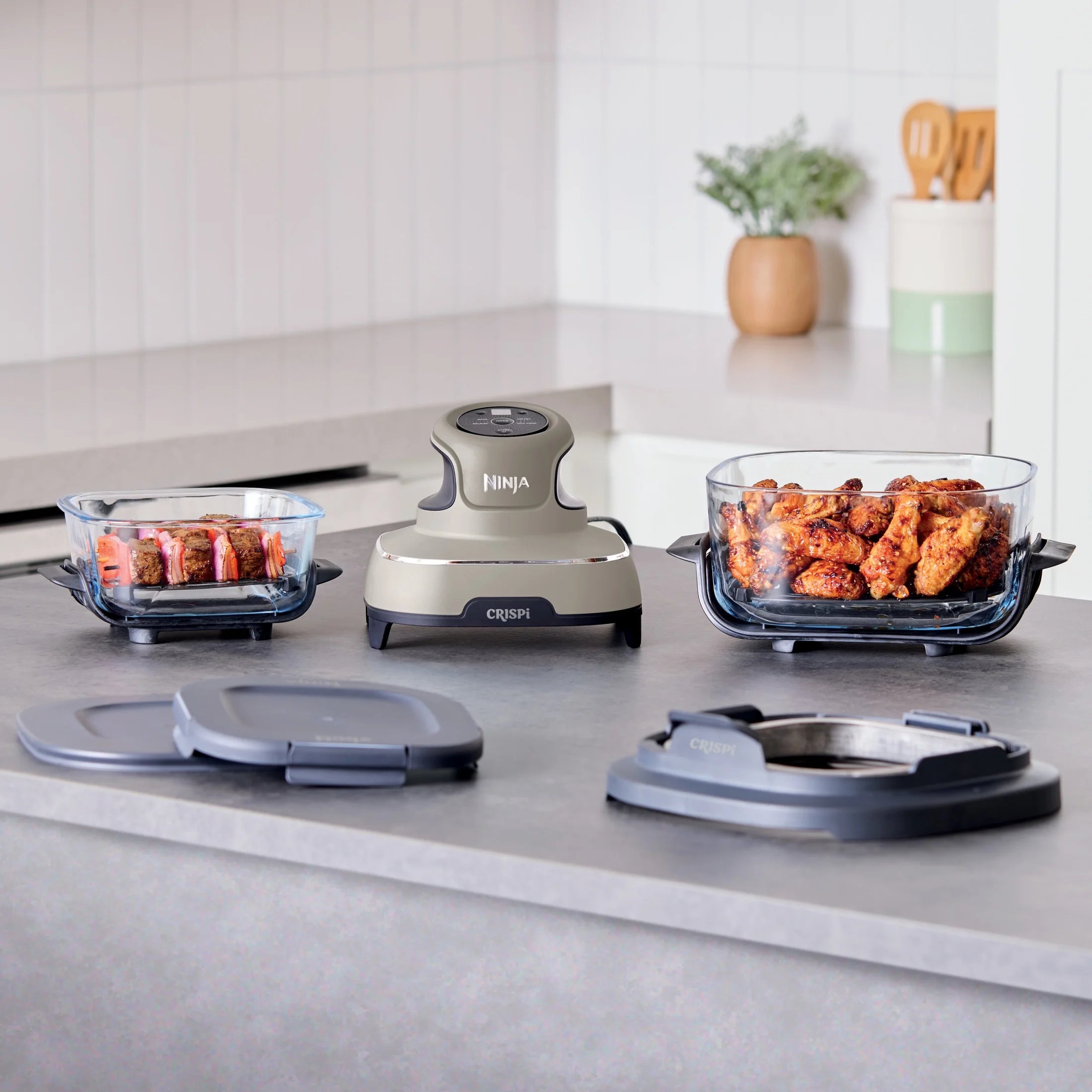 Ninja Crispi 4-in-1 Portable Glass Air Fryer Cooking System, 4-Qt & 6-Cup Containers, Cyberspace
