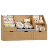 Homfa Kids Bookshelf with Reading Nook & 3 Movable Drawers, 2 Cube Bookcase with 4-Tier Book Racks, Toy Storage Organizer for Playroom Bedroom, White