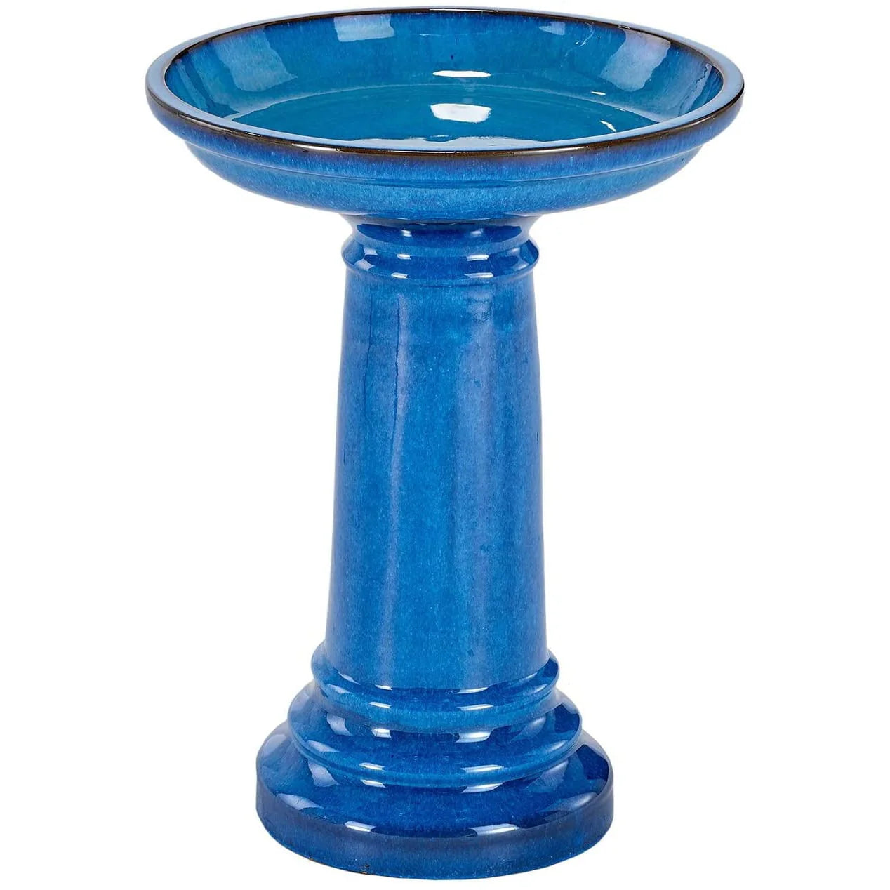 207104-BT Aviatra Ceramic Traditional Garden Bird Bath, Bright Blue